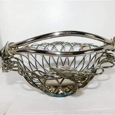 71 10 1/2" (with handle) Vintage Godinger Silverplated Grape Vine Centerpiece Basket Open Weave