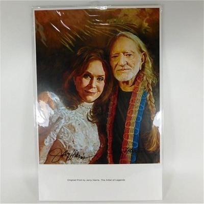 88 Original Print by the Late Jerry Harris Signed & Embossed Loretta Lynn and Willie Nelson