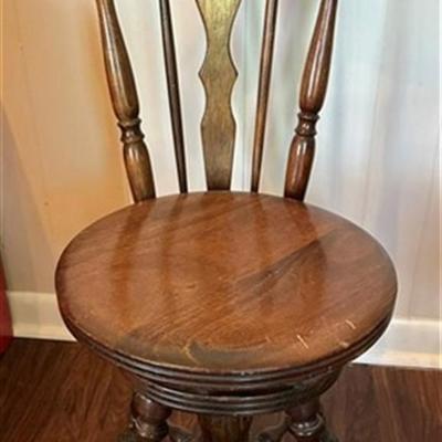 99 Antique Swivel Piano Stool With Glass Ball & Claw Feet