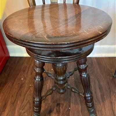 99 Antique Swivel Piano Stool With Glass Ball & Claw Feet