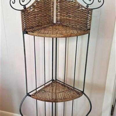132 Collapsible Corner Wicker & Metal Shelving Unit