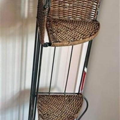 132 Collapsible Corner Wicker & Metal Shelving Unit