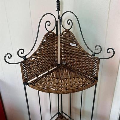 132 Collapsible Corner Wicker & Metal Shelving Unit