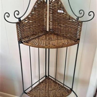132 Collapsible Corner Wicker & Metal Shelving Unit