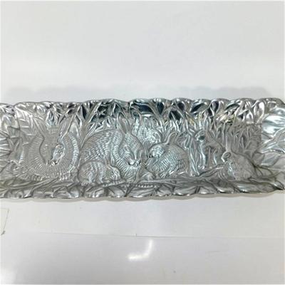 133 21" Decorative Rabbit Tray Long Silver Metal (Not marked)