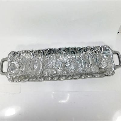 133 21" Decorative Rabbit Tray Long Silver Metal (Not marked)