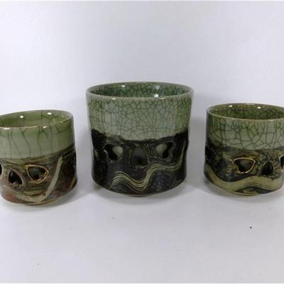 134 Lot of 4 Vintage Japan Somayaki Double Wall Horses and Hearts