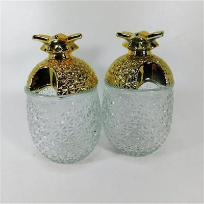 138 6 1/2" Lot of 2 Glass Pineapple Condiment Jars with Lid