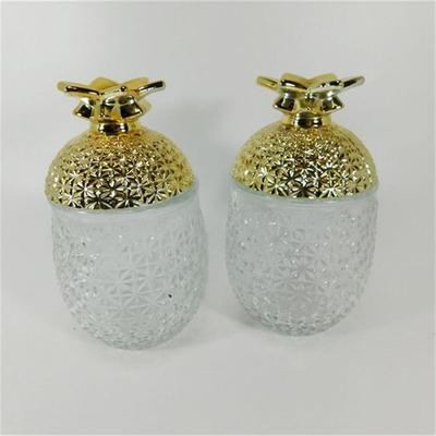 138 6 1/2" Lot of 2 Glass Pineapple Condiment Jars with Lid