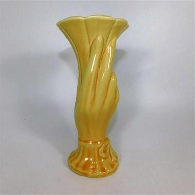 151 7" USA Pottery Hand Vase Yellow