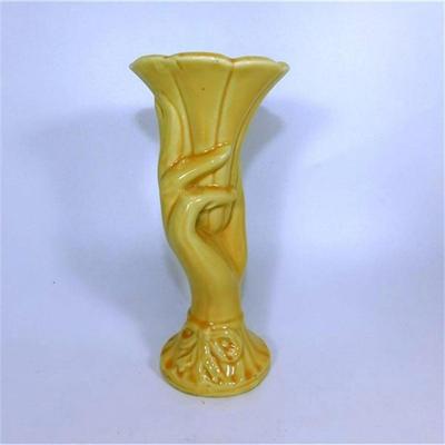 151 7" USA Pottery Hand Vase Yellow
