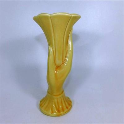 151 7" USA Pottery Hand Vase Yellow