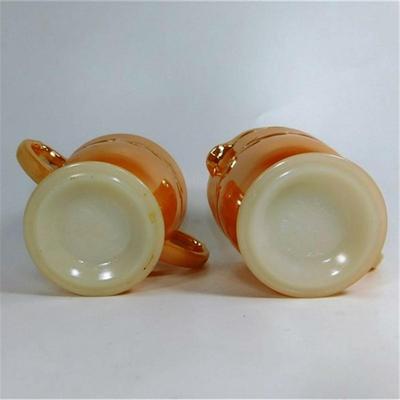 153 Fire King Footed Sugar Bowl and Creamer Peach Luster Leaf Pattern