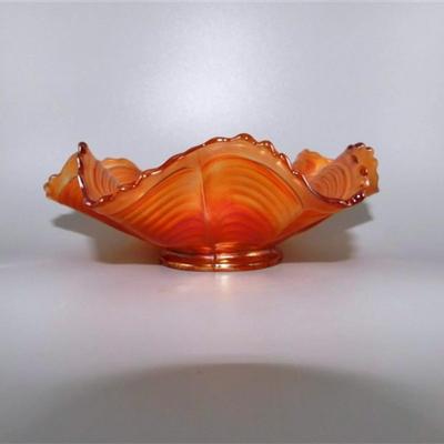 158 Fenton Peacock Tail Marigold Carnival Bowl 7 x 2 1/4