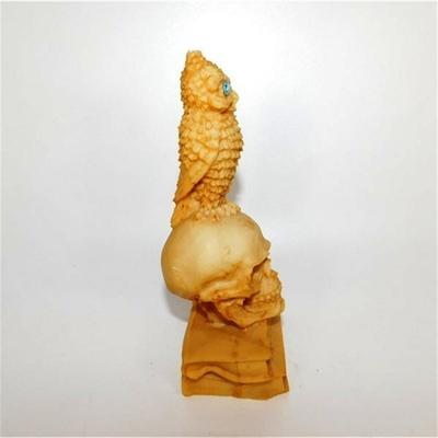 161 7" Owl 7 Skull Book Stack Resin with Blue Eyes