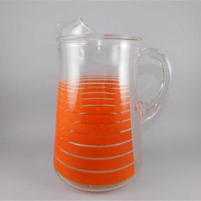 179 9" Large Vintage Indiana Vibrant Tangerine Orange Stripe Pitcher
