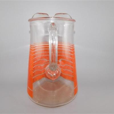 179 9" Large Vintage Indiana Vibrant Tangerine Orange Stripe Pitcher