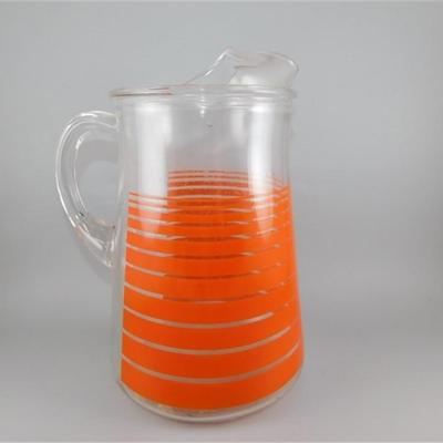 179 9" Large Vintage Indiana Vibrant Tangerine Orange Stripe Pitcher