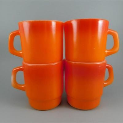 181 Lot of 4 Vintage Anchor Hocking Fire King Ware Orange Mugs