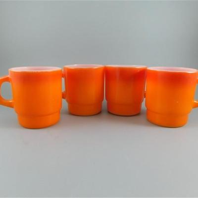 181 Lot of 4 Vintage Anchor Hocking Fire King Ware Orange Mugs