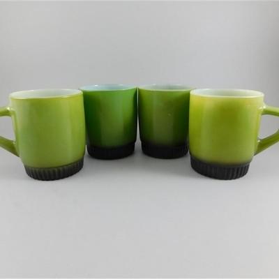 182 Lot of 4 Vintage Anchor Hocking Fire King Ware Green Mugs