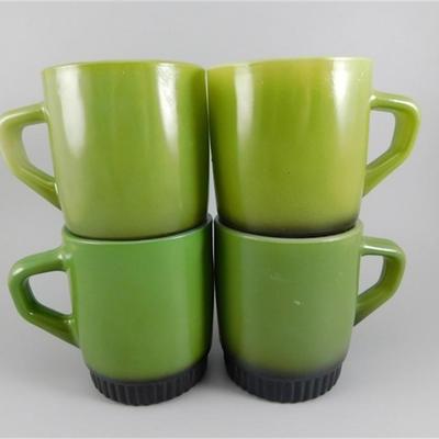 182 Lot of 4 Vintage Anchor Hocking Fire King Ware Green Mugs
