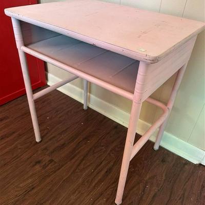 184 Vintage Metal School Desk Painted Pink