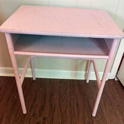 184 Vintage Metal School Desk Painted Pink
