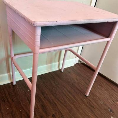 184 Vintage Metal School Desk Painted Pink
