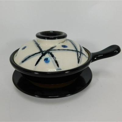 188 Lot of 4 Stoneware Lidded Ramekins with Saucer