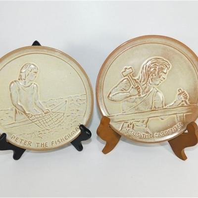 190 7 1/4" Lot of 2 Vintage Frankoma Jesus The Carpenter (With Autograph)/ Peter The Fisherman