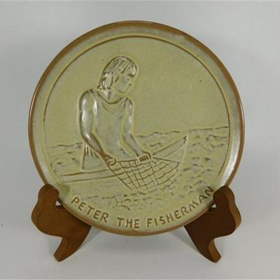 190 7 1/4" Lot of 2 Vintage Frankoma Jesus The Carpenter (With Autograph)/ Peter The Fisherman