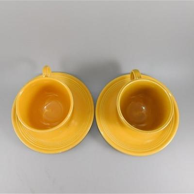 198 Lot of 4 pcs Fiesta Style Cups and Saucers Yellow