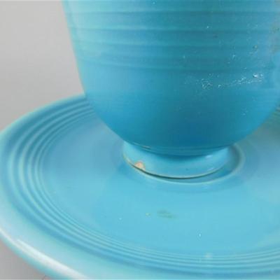 199 Lot of 4 pcs Fiesta Style Cups and Saucers Blue ( one cups has small chip)
