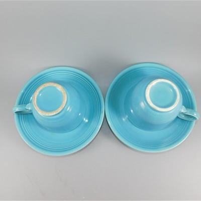 199 Lot of 4 pcs Fiesta Style Cups and Saucers Blue ( one cups has small chip)