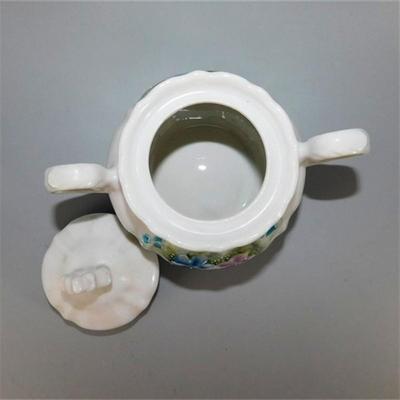 201 Vintage Coffee Pot Cream and Sugar with Blue and Purple Floral Design