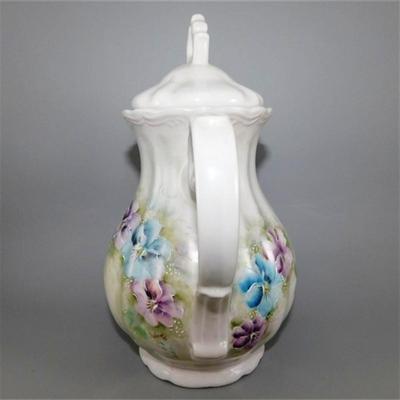 201 Vintage Coffee Pot Cream and Sugar with Blue and Purple Floral Design