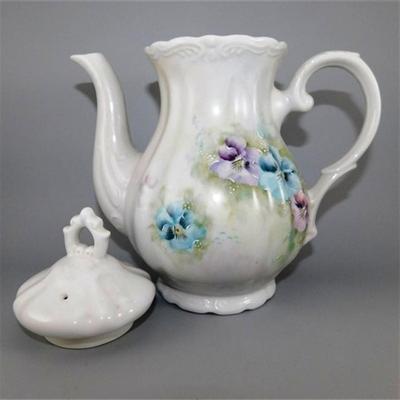201 Vintage Coffee Pot Cream and Sugar with Blue and Purple Floral Design