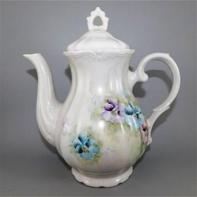 201 Vintage Coffee Pot Cream and Sugar with Blue and Purple Floral Design
