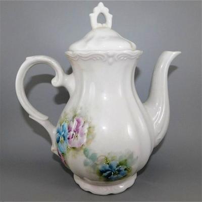 201 Vintage Coffee Pot Cream and Sugar with Blue and Purple Floral Design