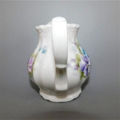 201 Vintage Coffee Pot Cream and Sugar with Blue and Purple Floral Design