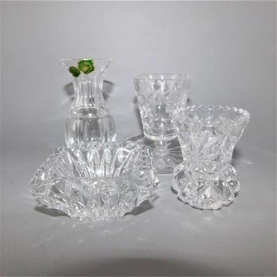208 Lot of 4 Small Crystal Items ~ Toothpick Holders / Match Holders / Ash Tray / Etc