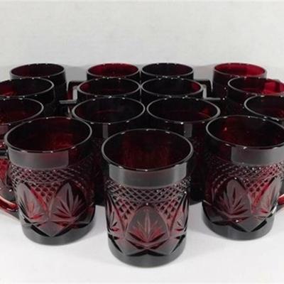 209 Lot of 15 Ruby Red Luminarc Cristal D' Arques Tempered Mugs 4 in