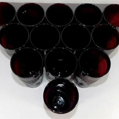 210 Lot of 13 Ruby Red Luminarc Cristal D' Arques Glass Tumblers 6 in