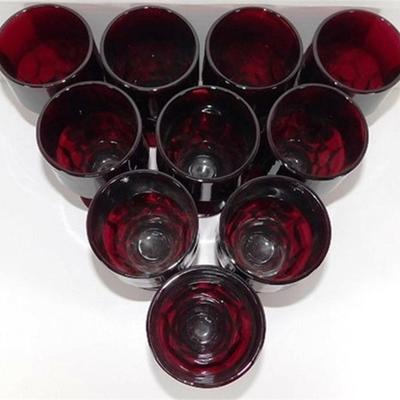 211 Lot of 10 Vintage Anchor Hocking Georgian Ruby Red Footed Ice Tea Glasses 5 1/2