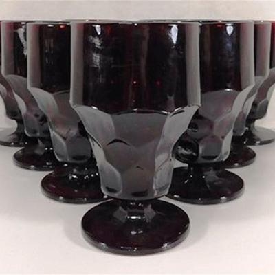 211 Lot of 10 Vintage Anchor Hocking Georgian Ruby Red Footed Ice Tea Glasses 5 1/2
