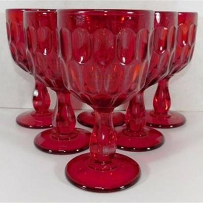212 Lot of 6 Fenton Red Thumbprint Goblets 5 inch