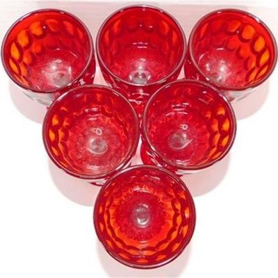 212 Lot of 6 Fenton Red Thumbprint Goblets 5 inch