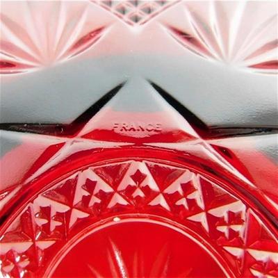 216 Lot of 3 Pieces of Ruby Red Luminarc Cristal D' Arques Glass- 13in Platter-10 1/2 x 4 Bowl- 10 in Divided Plate
