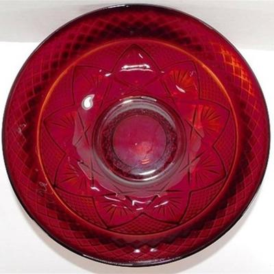216 Lot of 3 Pieces of Ruby Red Luminarc Cristal D' Arques Glass- 13in Platter-10 1/2 x 4 Bowl- 10 in Divided Plate